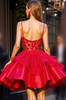 Load image into Gallery viewer, Red Ruffled Short Corset Homecoming Dress with 3D Flowers