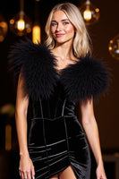 Load image into Gallery viewer, Black Bodycon Short Velvet Homecoming Dress with Feathers