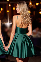Load image into Gallery viewer, Dark Green A Line Short Satin Homecoming Dress with Beading