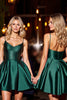 Load image into Gallery viewer, Dark Green A Line Short Satin Homecoming Dress with Beading