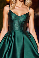 Load image into Gallery viewer, Dark Green A Line Short Satin Homecoming Dress with Beading