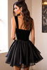 Load image into Gallery viewer, Sparkly Black A Line Sweetheart Short Satin Homecoming Dress