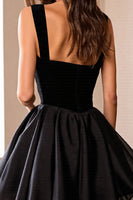 Load image into Gallery viewer, Sparkly Black A Line Sweetheart Short Satin Homecoming Dress