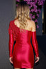 Load image into Gallery viewer, Red Satin Bodycon Short Appliqued Homecoming Dress with Sleeves