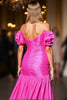 Load image into Gallery viewer, Fuchsia Satin Bodycon High Low Homecoming Dress