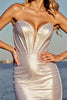 Load image into Gallery viewer, Metallic Silver Bodycon Strapless Short Corset Homecoming Dress