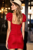 Load image into Gallery viewer, Red Bodycon Ruffled Short Satin Homecoming Dress with Sleeves