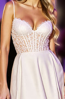Load image into Gallery viewer, White Corset A Line Short Satin Homecoming Dress with Lace