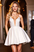 Load image into Gallery viewer, Sparkly White A Line Short Satin Homecoming Dress with Beading