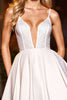 Load image into Gallery viewer, Sparkly White A Line Short Satin Homecoming Dress with Beading