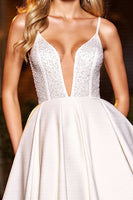 Load image into Gallery viewer, Sparkly White A Line Short Satin Homecoming Dress with Beading