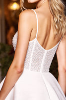 Load image into Gallery viewer, Sparkly White A Line Short Satin Homecoming Dress with Beading