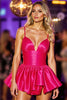 Load image into Gallery viewer, Fuchsia Satin A Line Spaghetti Straps Short Homecoming Dress