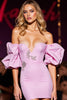 Load image into Gallery viewer, Sparkly Pink Off the Shoulder Short Satin Homecoming Dress