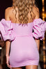 Load image into Gallery viewer, Sparkly Pink Off the Shoulder Short Satin Homecoming Dress