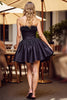 Load image into Gallery viewer, Black A Line Short Strapless Homecoming Dress with Feathers