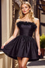 Load image into Gallery viewer, Black A Line Short Strapless Homecoming Dress with Feathers