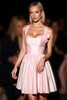 Load image into Gallery viewer, Pink A Line Short Satin Homecoming Dress with 3D Flowers
