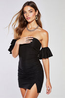 Load image into Gallery viewer, Black Satin Strapless Short Bodycon Homecoming Dress