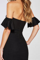 Load image into Gallery viewer, Black Satin Strapless Short Bodycon Homecoming Dress