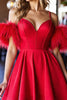 Load image into Gallery viewer, Red Corset A Line Short Satin Homecoming Dress with Feathers