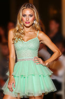 Load image into Gallery viewer, Sparkly Green A Line Short Tulle Homecoming Dress with Beading