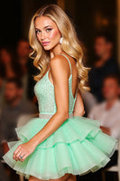 Load image into Gallery viewer, Sparkly Green A Line Short Tulle Homecoming Dress with Beading