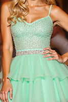 Load image into Gallery viewer, Sparkly Green A Line Short Tulle Homecoming Dress with Beading