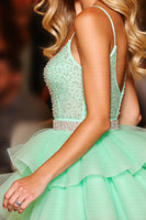 Load image into Gallery viewer, Sparkly Green A Line Short Tulle Homecoming Dress with Beading