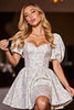 Load image into Gallery viewer, Floral White Satin A Line Short Corset Homecoming Dress