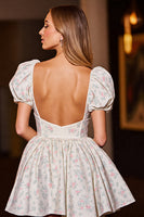 Load image into Gallery viewer, Floral White Satin A Line Short Corset Homecoming Dress