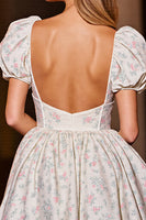 Load image into Gallery viewer, Floral White Satin A Line Short Corset Homecoming Dress