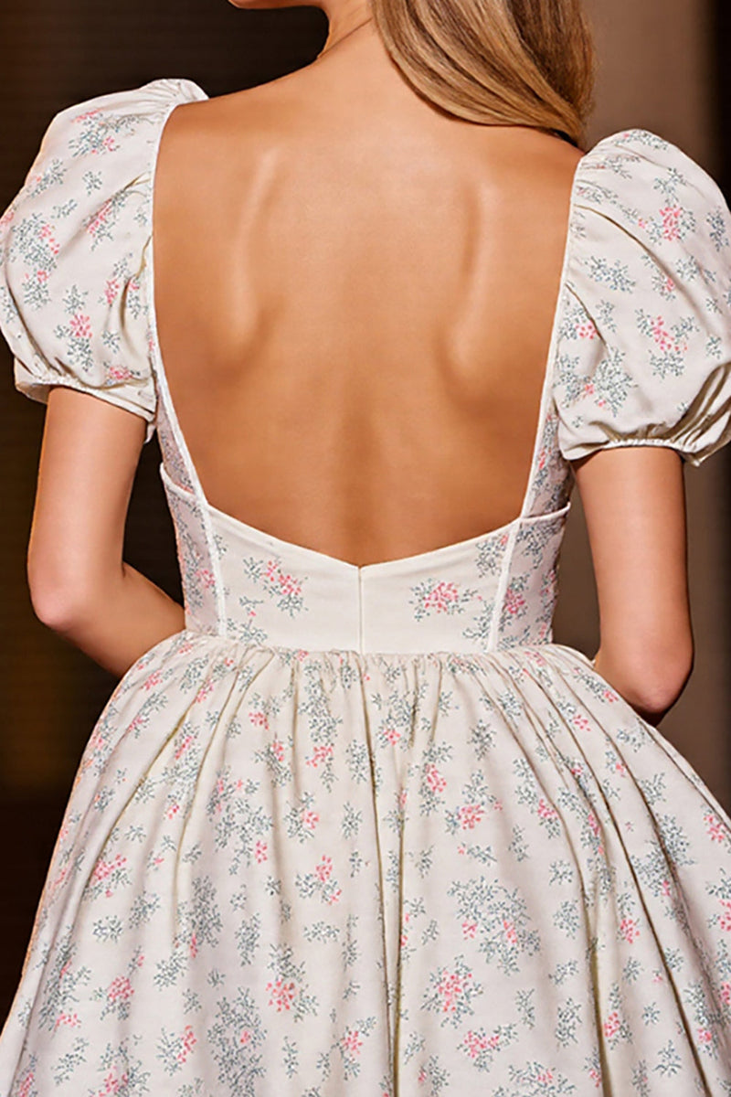 Load image into Gallery viewer, Floral White Satin A Line Short Corset Homecoming Dress