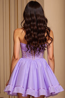 Load image into Gallery viewer, Purple A Line Strapless Short Corset Homecoming Dress with Sequins