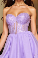 Load image into Gallery viewer, Purple A Line Strapless Short Corset Homecoming Dress with Sequins