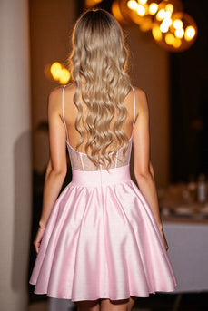 Pink Satin A Line Short Corset Homecoming Dress with Bow