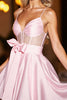 Load image into Gallery viewer, Pink Satin A Line Short Corset Homecoming Dress with Bow