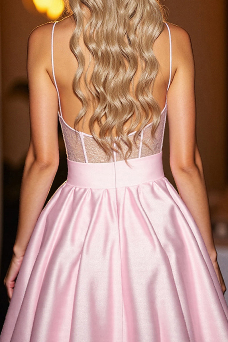 Load image into Gallery viewer, Pink Satin A Line Short Corset Homecoming Dress with Bow