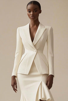 Ivory 2 Piece Peak Lapel Satin Bodycon Midi Business Suits