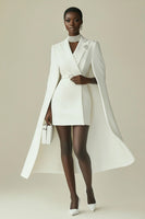 Load image into Gallery viewer, White Satin Peak Lapel Cape Short Work Blazer Dress