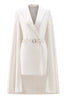 Load image into Gallery viewer, White Satin Bodycon Peak Lapel Short Work Blazer Dress with Cape