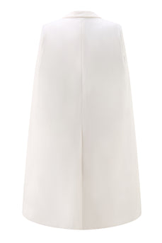 White Satin Bodycon Peak Lapel Short Work Blazer Dress with Cape