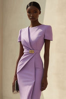 Load image into Gallery viewer, Purple Bodycon Ruched Satin Short Work Dress