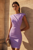 Load image into Gallery viewer, Purple Bodycon Cap Sleeves Satin Ruched Short Work Dress