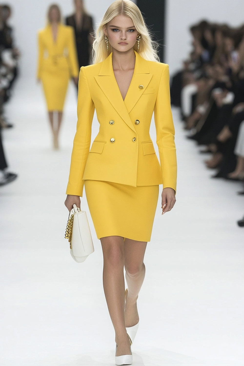 Yellow Peak Lapel 2 Piece Double Breasted Business Suits