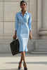 Load image into Gallery viewer, Sky Blue Bodycon Satin Long Sleeve Work Blazer Dress