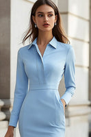 Load image into Gallery viewer, Satin Sky Blue Collar Neck Short Work Blazer Dress with Pockets