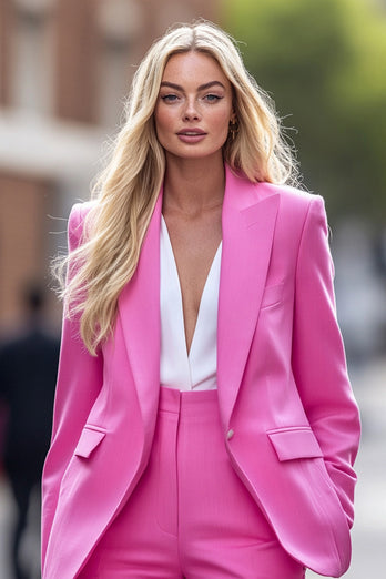 Fuchsia 2 Piece Peak Lapel Long Sleeve Business Suits