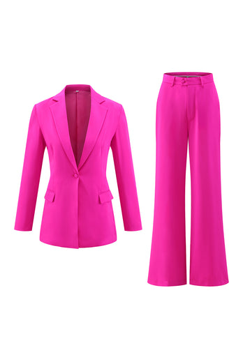 2 Piece Fuchsia Notched Lapel Long Sleeve Business Suits with Pockets