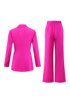 2 Piece Fuchsia Notched Lapel Long Sleeve Business Suits with Pockets